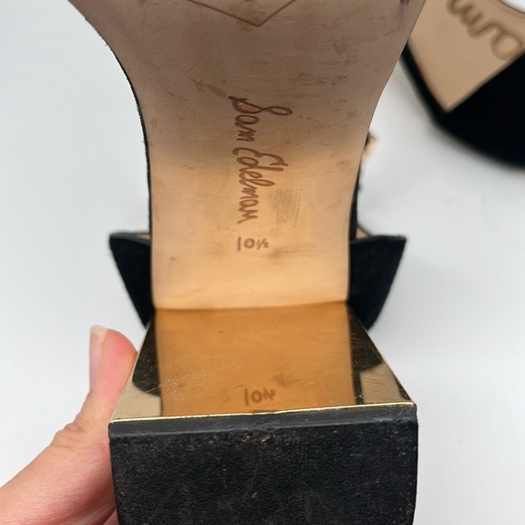 Sam Edelman Synthia Leather Open Toe Strap Back Suede Block Heels Size 10.5 - Picture 11 of 11